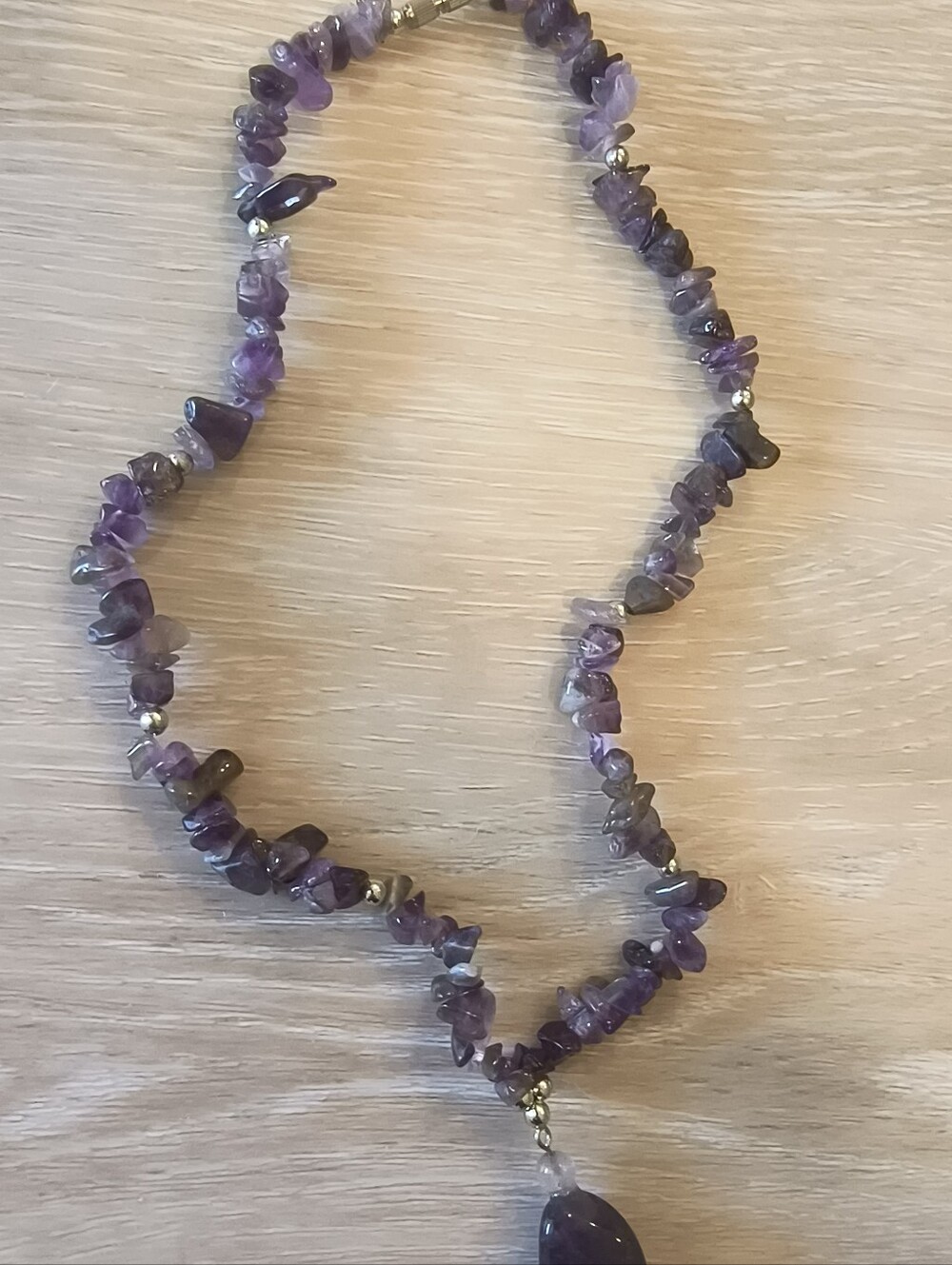 Amethyst Chip Necklace with Teardrop Pendant - Purple - Picture 5 of 5
